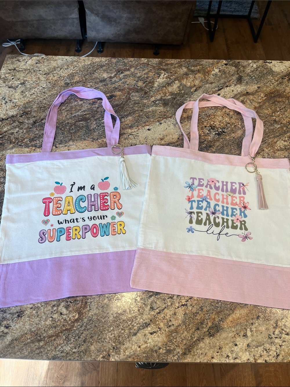 Teacher Tote Bag  - pink/purpleCanvas Teacher Tote